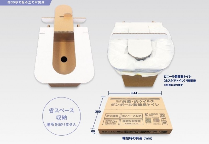 抗菌・抗ウイルス段ボール製簡易トイレ